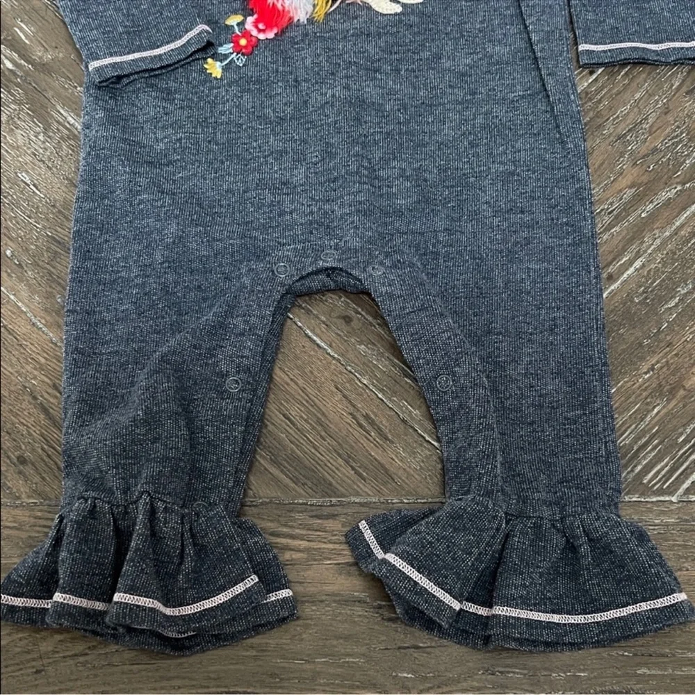 Mud Pie Denim One Piece with Colorful Hedgehog Outfit 9-12 Month